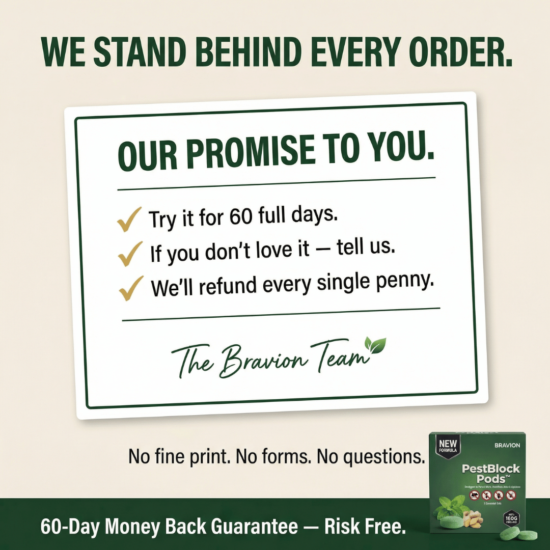 PestBlock Pods 60 day money back guarantee no risk natural pest repellent